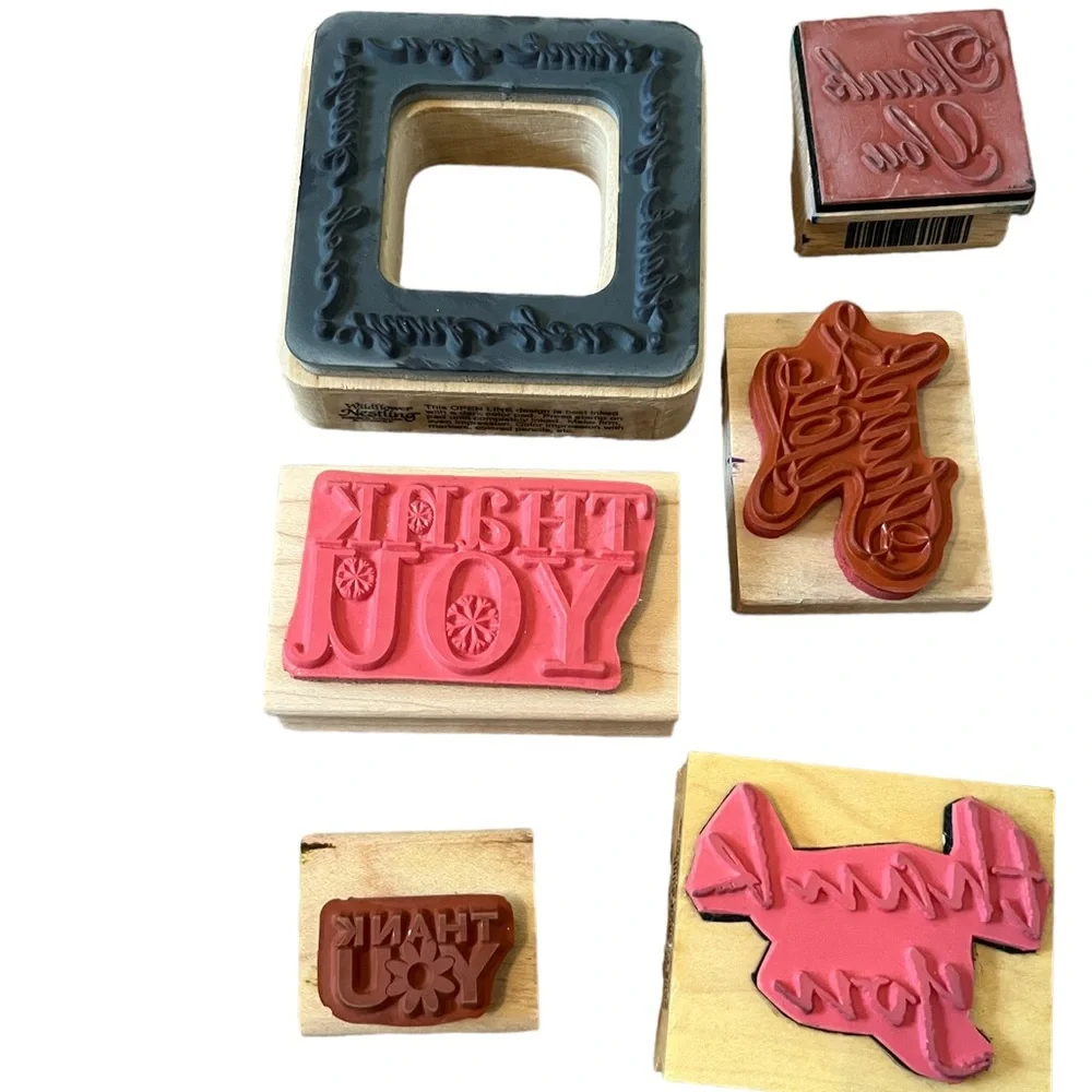 Lot of 10 thank you rubber stamps. Most of the stamps are brand new.